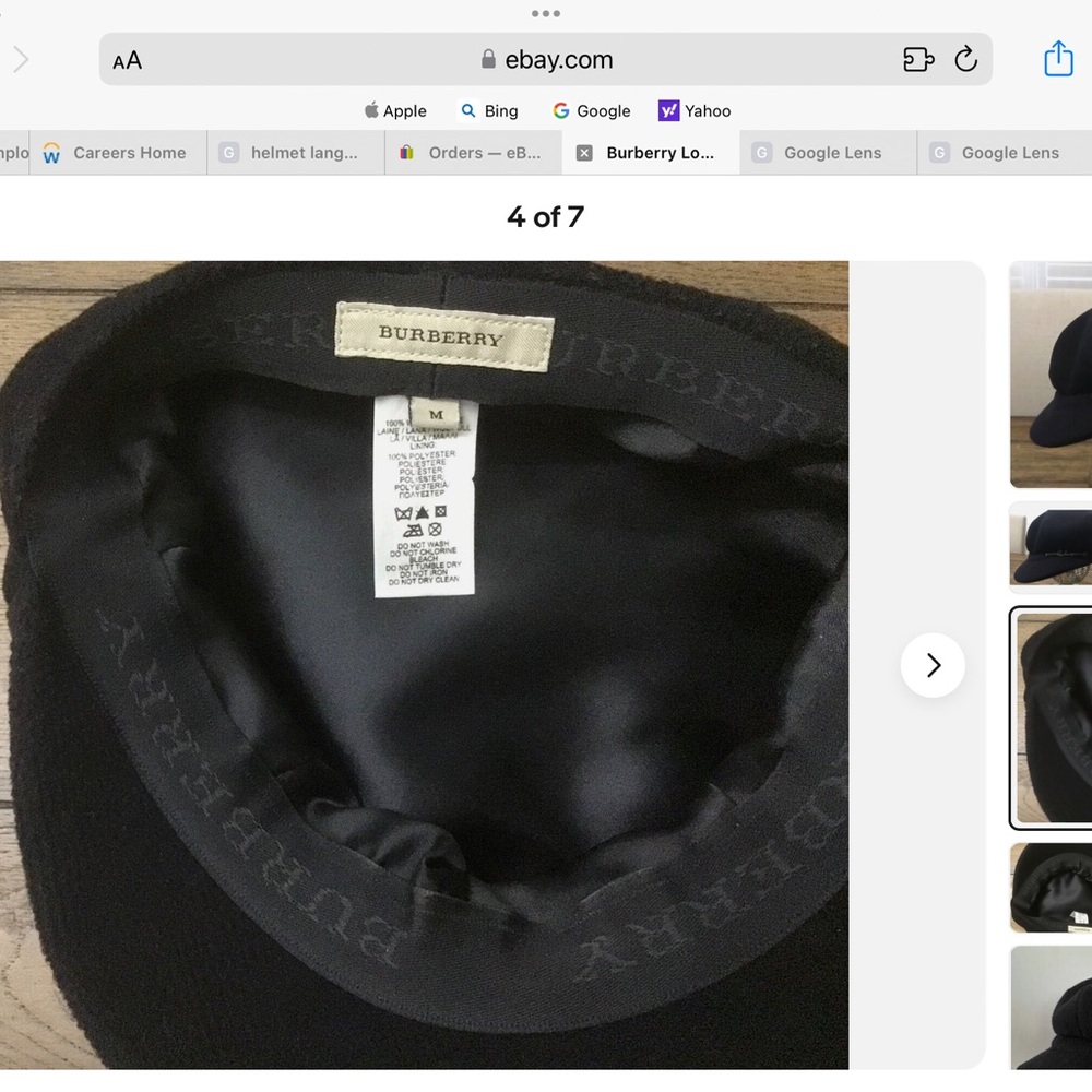 Burberry London Women's Black Wool Newsboy Cap Satin Black Lining Size M - Picture 7 of 7